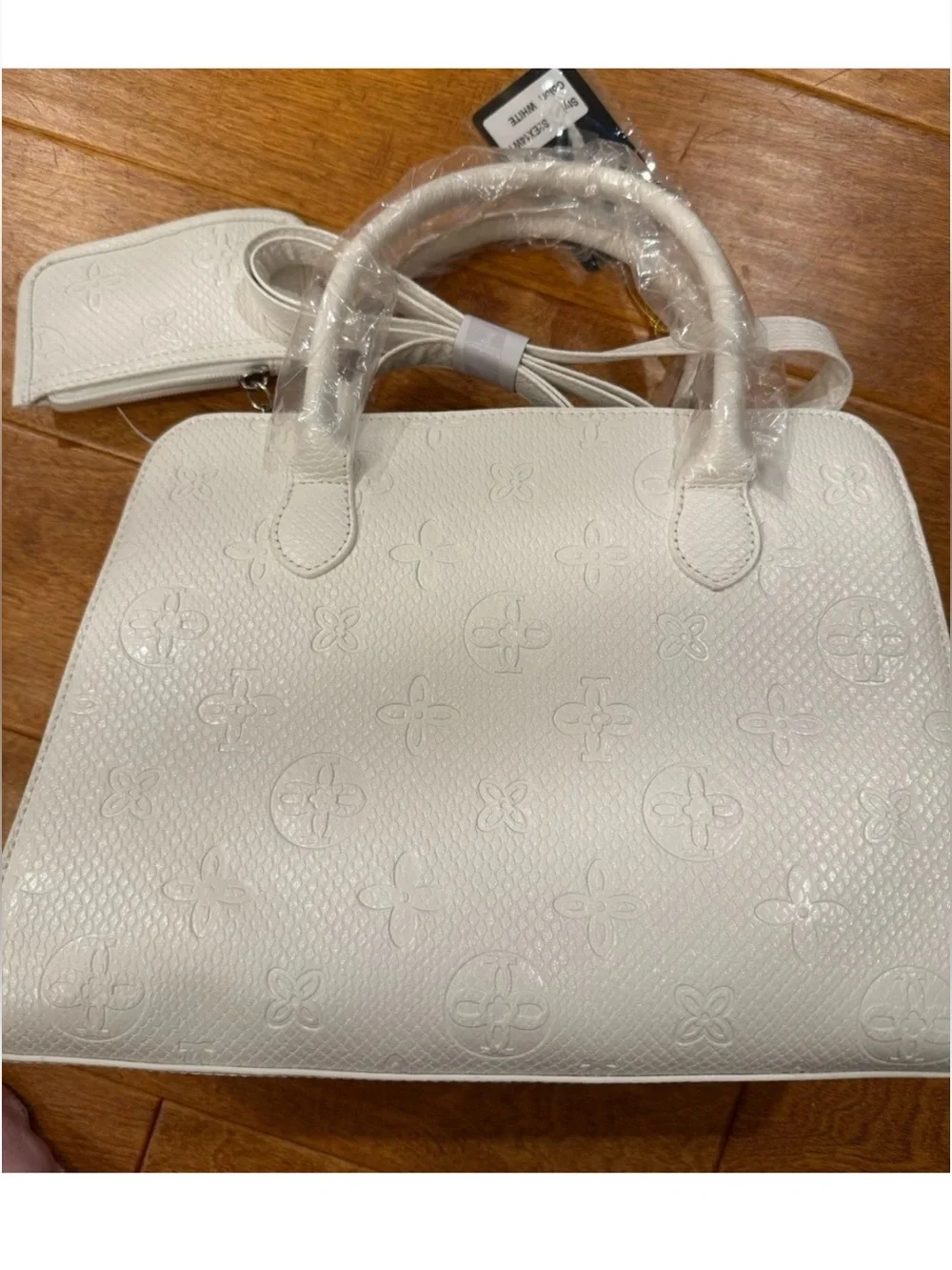 CROSSI Satchel White Logos Top Handle Zip Bag Detach Strap White 12”x9” NWT